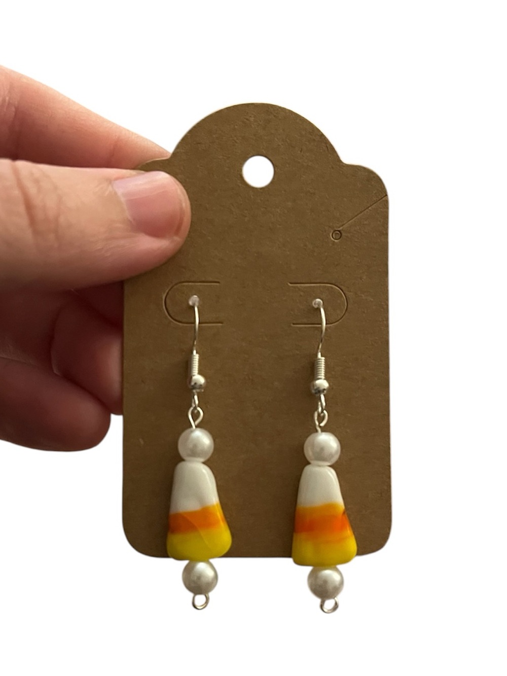 Handmade Candy Corn Dangle Earrings in White, Orange & Yellow